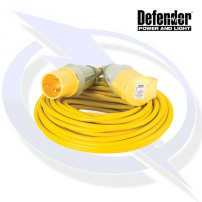Defender 25M Extension Lead - 32A 2.5mm Cable - Yellow 110V