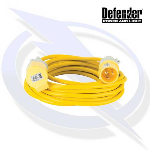 DEFENDER 10M EXTENSION LEAD - 16A 2.5MM CABLE - YELLOW 110V